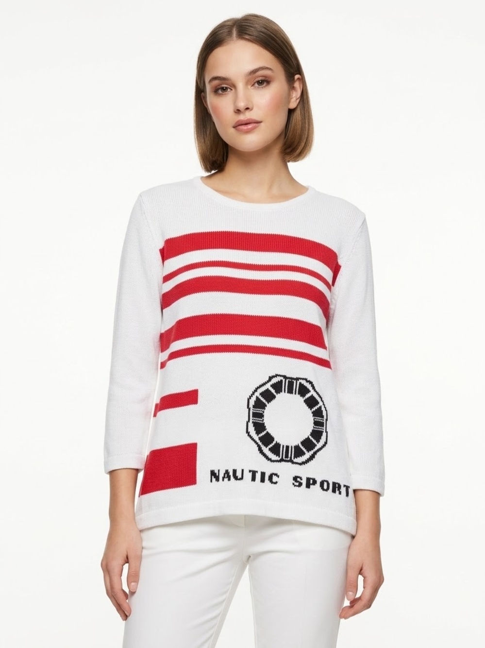 Orly Nautic Sport Red Striped Coastal Grandmother Sweater Size M Preppy